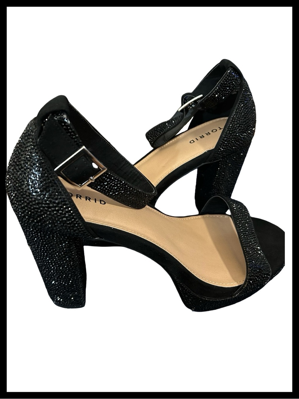 NWOT Torrid Black Rhinestone Embellished Platform Tapered Heel Sandal